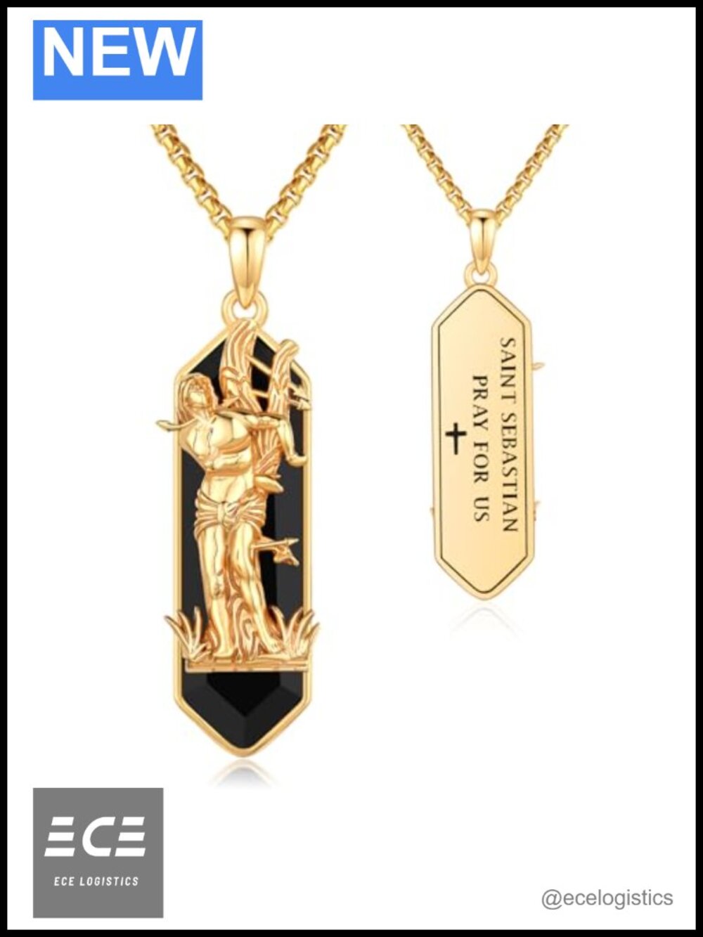 925 Sterling Silver Patron Saint Necklace Black Onyx Protection Catholic